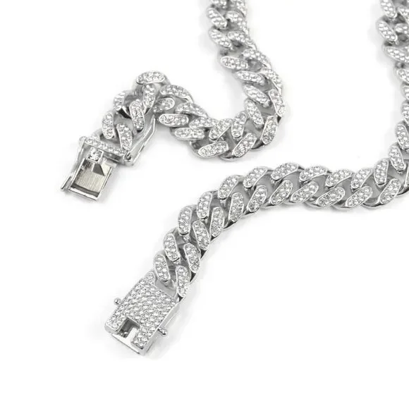 Cuban Link Bracelet Iced Out Silver - Picture 2 of 4